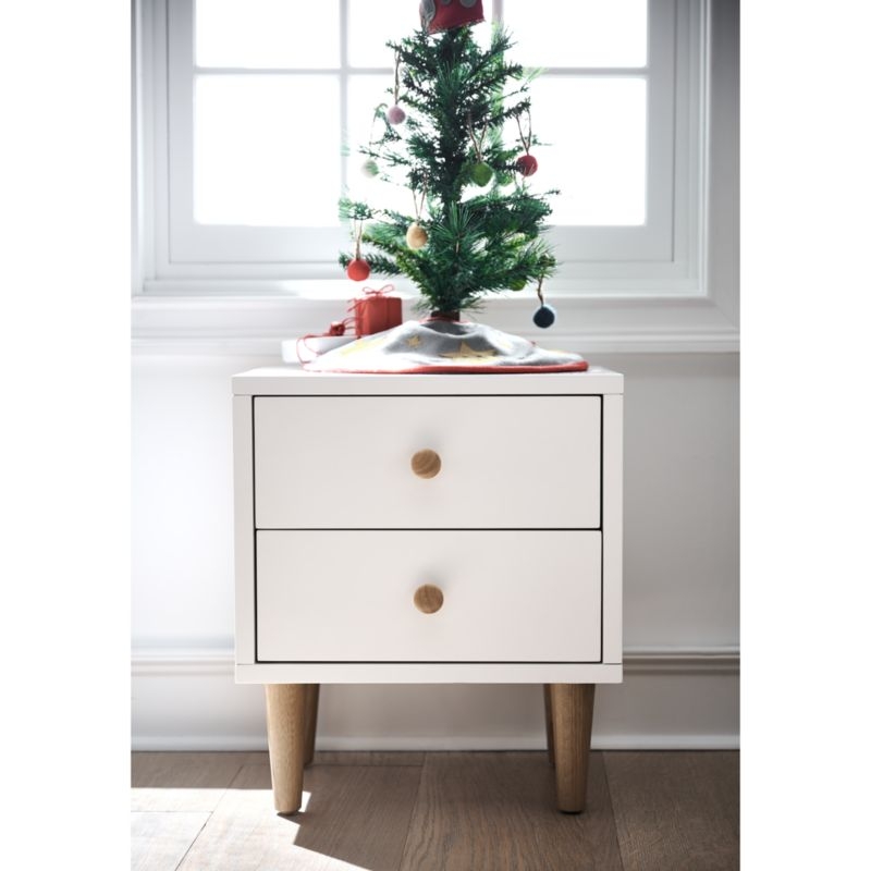 Set of 2 Finn White Wood 2-Drawer Kids Nightstand - Image 1