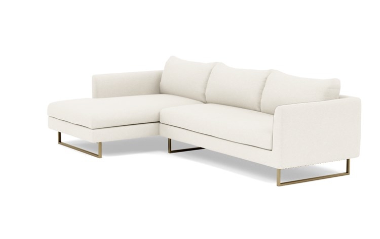 Owens Left Sectional with White Cirrus Fabric, down alt. cushions, and Matte Brass legs - Image 4