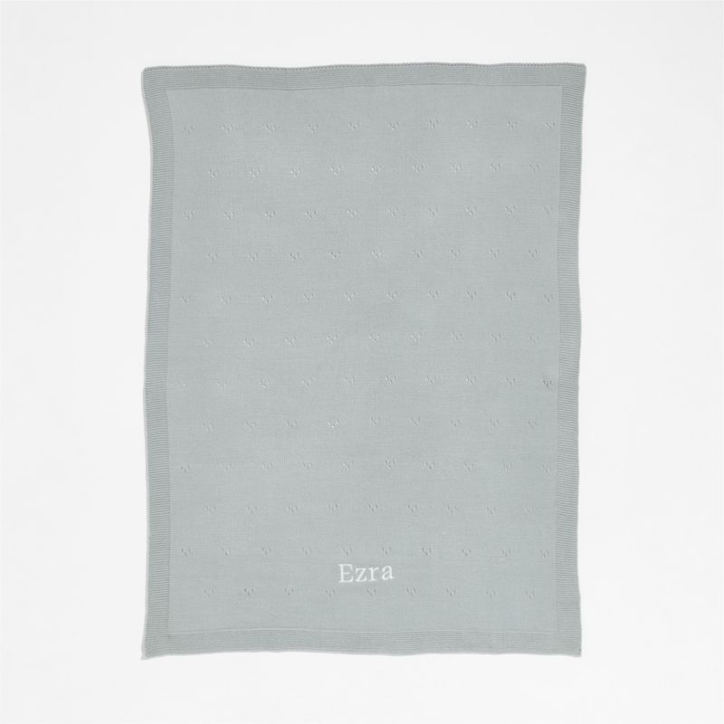 Pointelle Knit Mist Blue Baby Stroller Blanket - Image 1