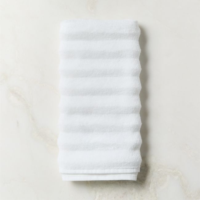 Matin Wavy Organic Cotton White Hand Towel - Image 0