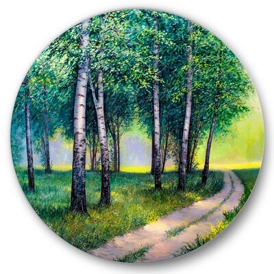 Summer Forest Road By The Birches - Lake House Metal Circle Wall Art - Image 0