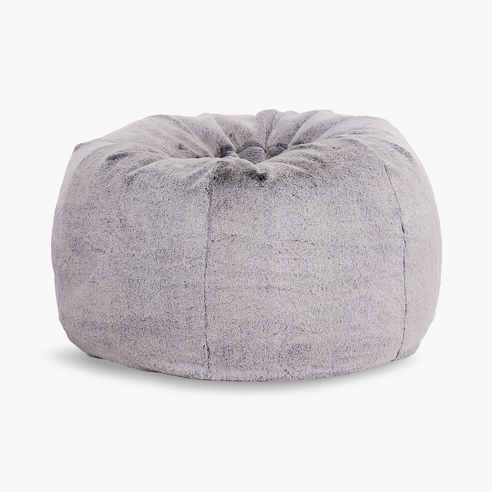 Chinchilla Faux-Fur Gray Bean Bag Chair Slipcover + Insert, Large - Image 0