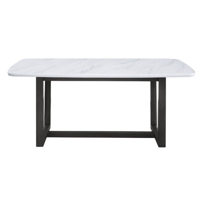 Dining Table With Marble Top And Trestle Base, Gray - Image 0