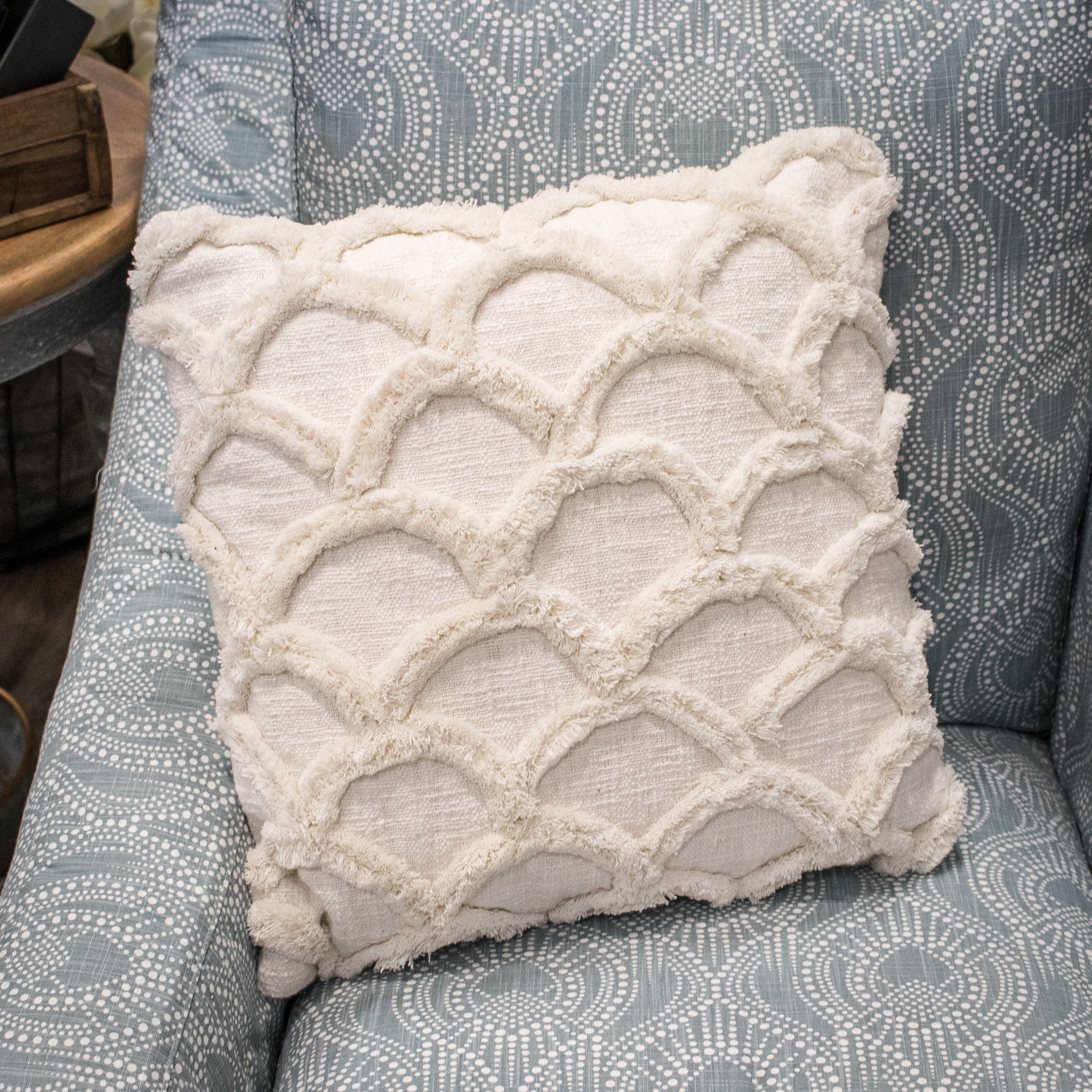 White Square Cotton Chenille Pillow - Image 3