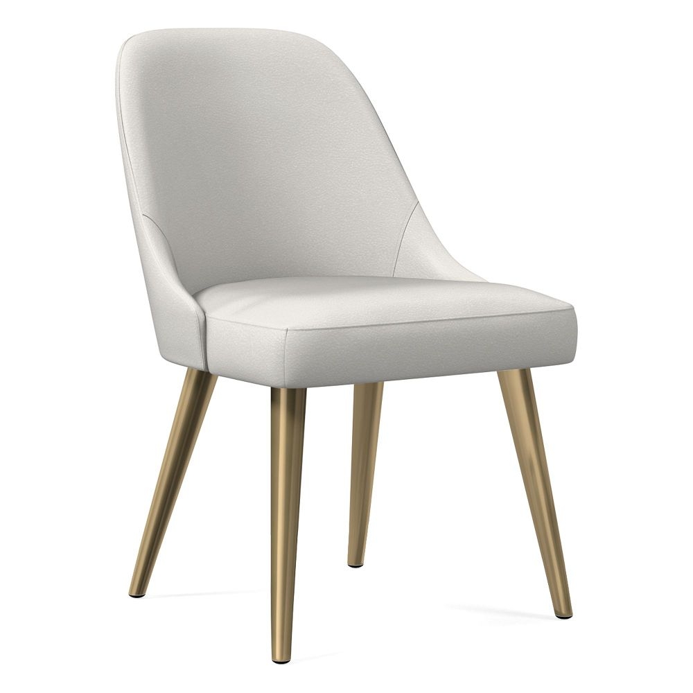 Open Box: Mid-Century Upholstered Dining Chair, Sierra Leather, White, Blackened Brass - Image 0