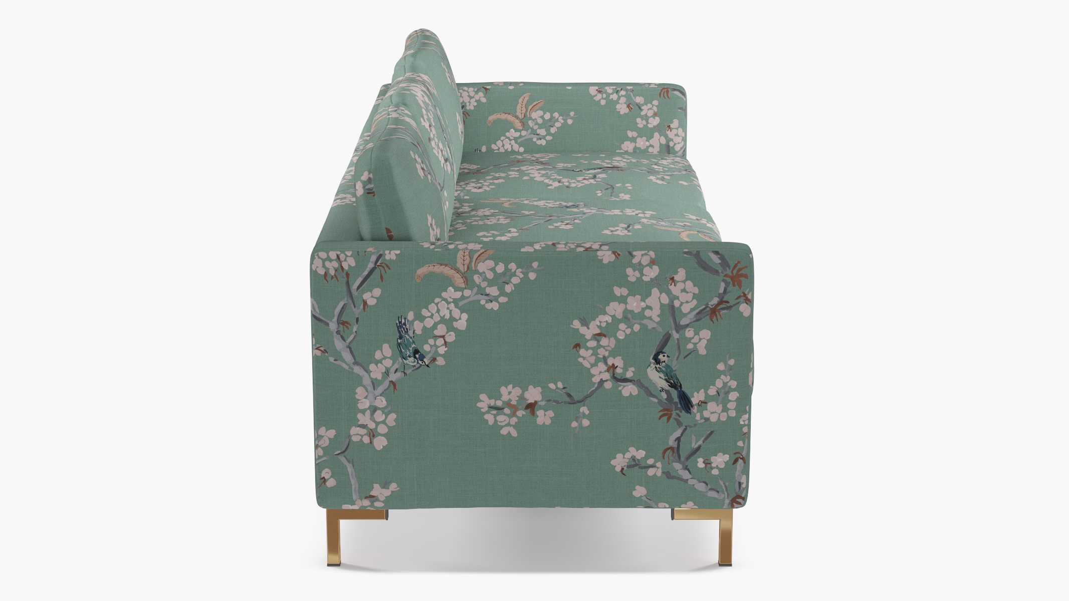 Modern Sofa, Mint Cherry Blossom, Brass - Image 2