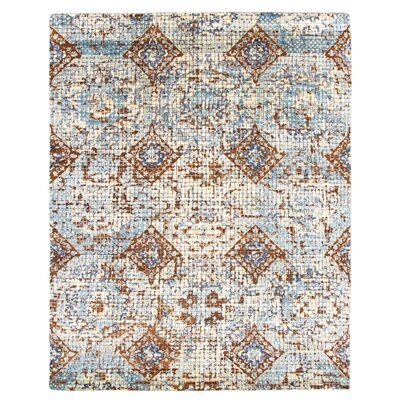 One-of-a-Kind Hand-Knotted New Age 8' x 10' Area Rug in Blue/Cream - Image 0