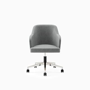 Sterling Armed Desk Chair w Tilt, Soft Casters Polished Aluminum Base Billiard Cloth; Pewter - Image 2