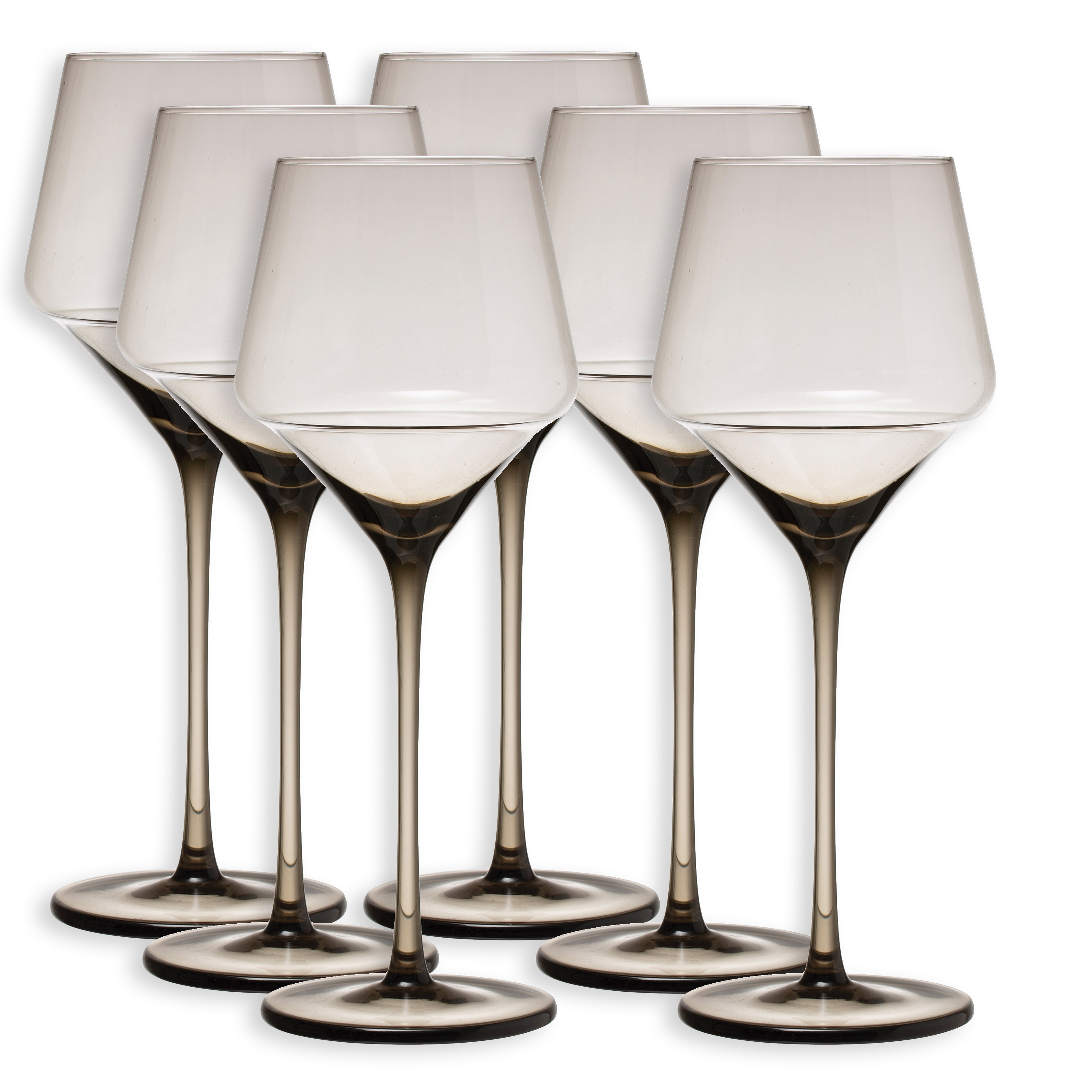 Long Stem Wine Glass Set with Smokey Grey Clear Glass Finish, Set of 6 - Image 0