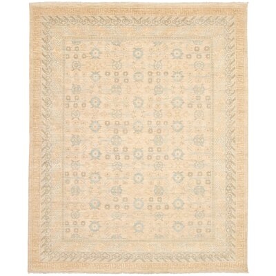 One-of-a-Kind Hand-Knotted New Age 18/20 Pak Mamluk Ivory 8' x 9'10" Wool Area Rug - Image 0