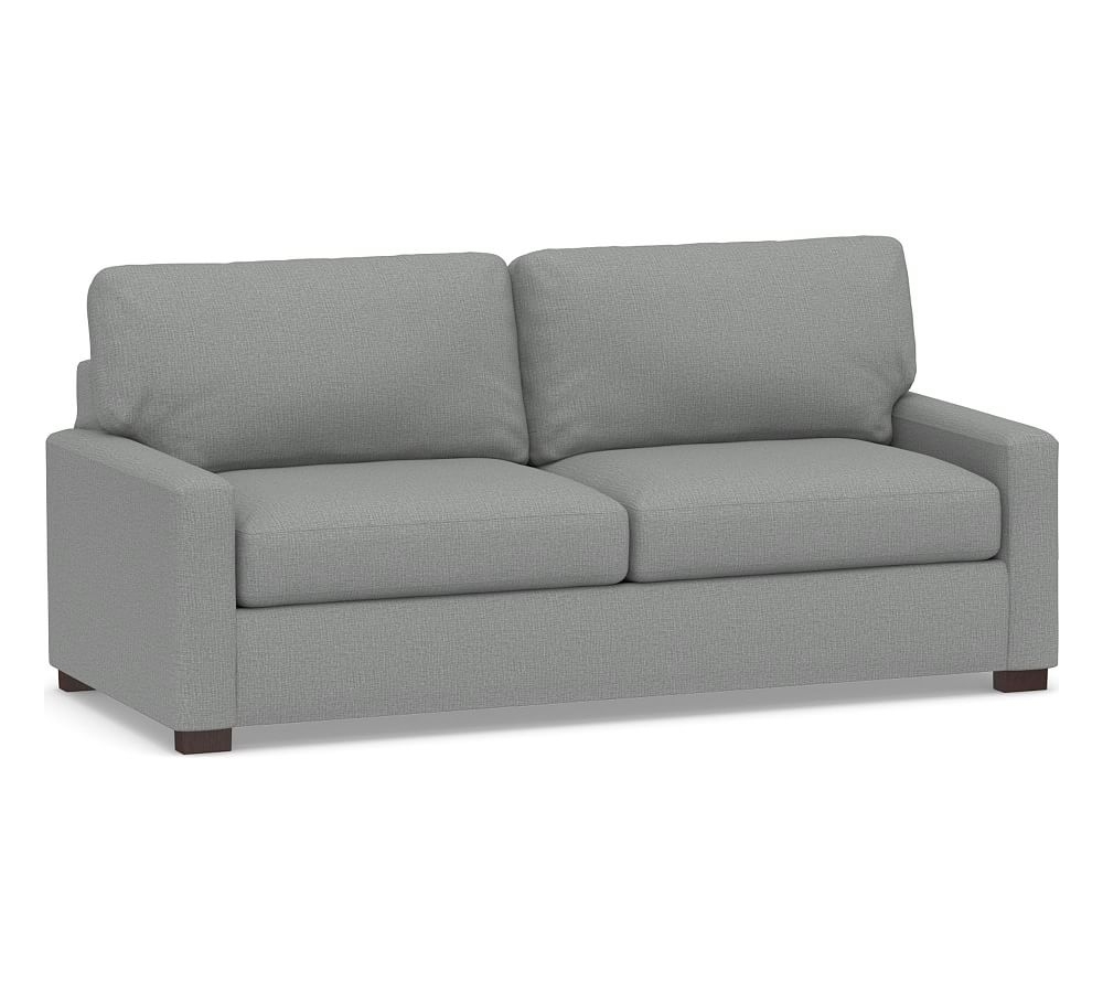 Turner Square Arm Upholstered Sofa 2X2 83", Down Blend Wrapped Cushions, Performance Brushed Basketweave Chambray - Image 0
