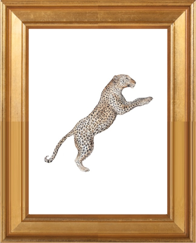Leaping Leopard Watercolor by Lauren Rogoff for Artfully Walls - Gold Leaf Wood, No Matte - Image 0
