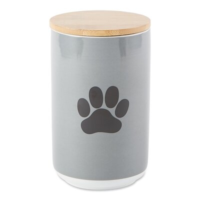 GRAY WITH BLACK PAW CERAMIC TREAT CANISTER - Image 0