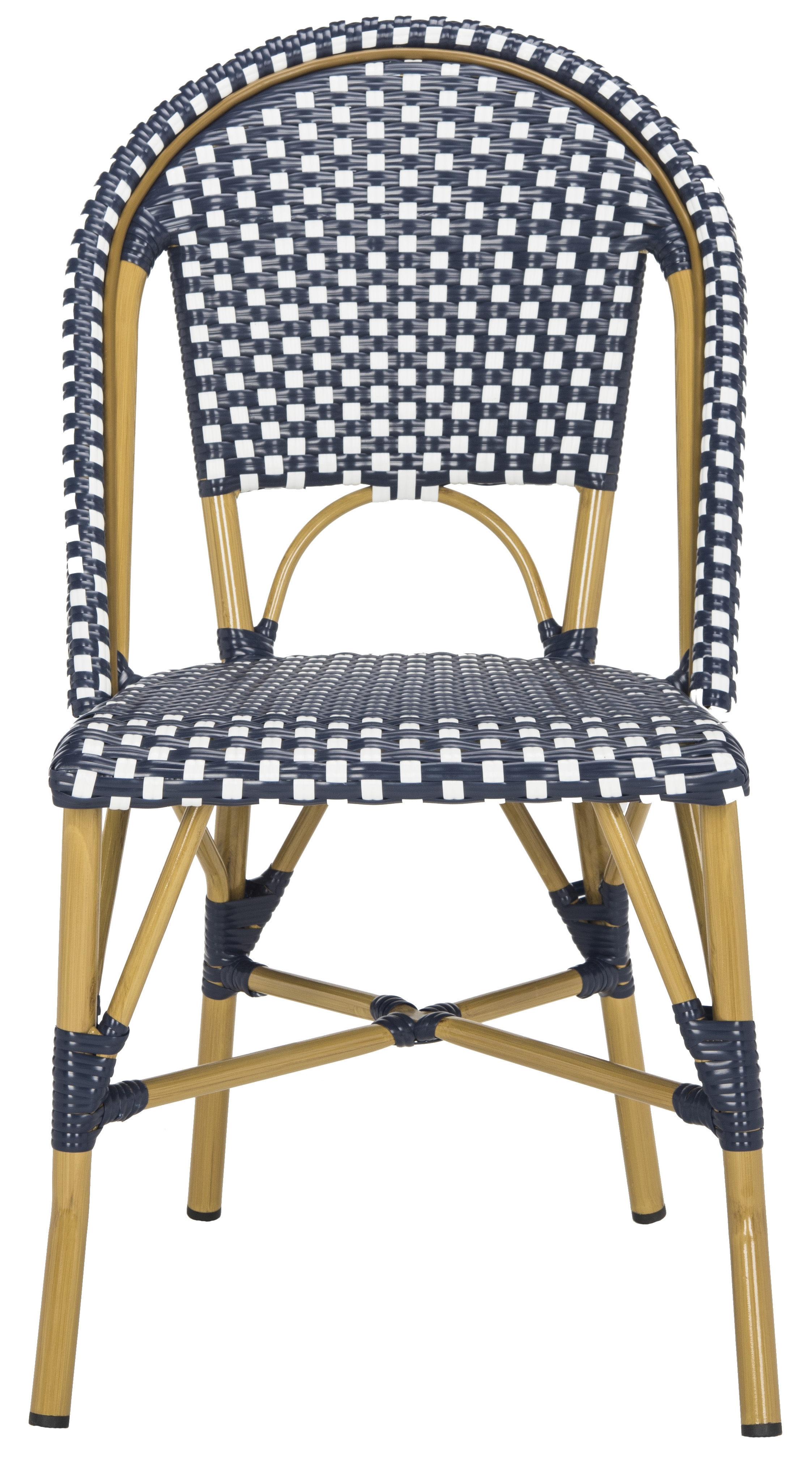 Salcha Indoor-Outdoor French Bistro Stacking Side Chair - Navy/White/Light Brown - Arlo Home - Image 1