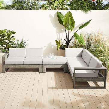 Portside 4 Pc Sectional Set 14: L-Shaped 4 Piece Ottoman Sectional, Driftwood - Image 1