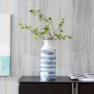 Ceramic Table Vase, White & Blue, 16" - Image 2