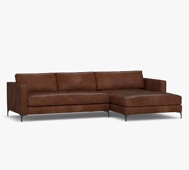Jake Leather Right Arm 2-Piece Sectional with Double Chaise and Brushed Nickel Legs, Down Blend Wrapped Cushions, Signature Espresso - Image 4