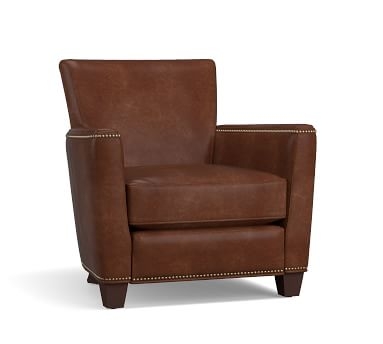 Irving Square Arm Leather Recliner with Nailheads, Polyester Wrapped Cushions Churchfield Chocolate - Image 1