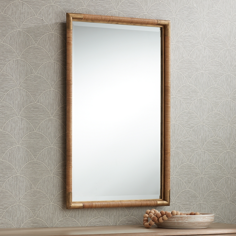 Kampar Antiqued Gold and Rattan 23" x 36" Vanity Mirror - Image 0