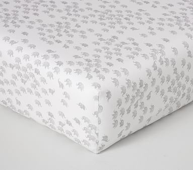 Herd Of Elephants Washed Linen Cotton Crib Fitted Sheet, Grey - Image 0