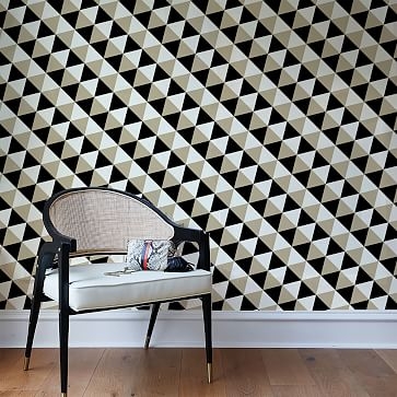Optic Triangles Wallpaper by Clare V, Beige+Black - Image 0