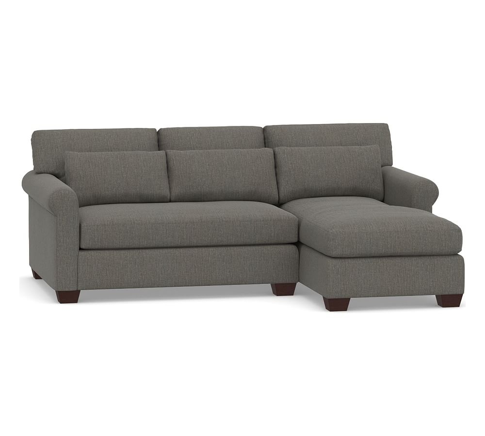 York Roll Arm Upholstered Deep Seat Left Arm Loveseat with Chaise Sectional, Bench Cushion, Down Blend Wrapped Cushions, Chenille Basketweave Charcoal - Image 0