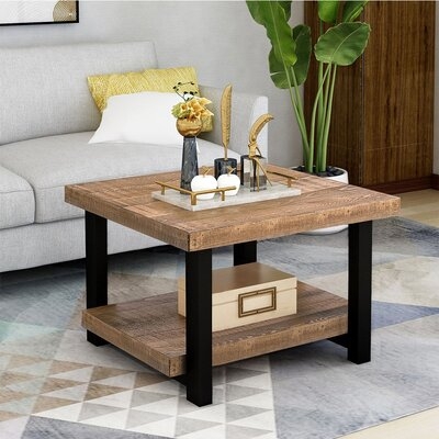 Rustic Natural Coffee Table With Storage Shelf For Living Room, Easy Assembly (26"X26") - Image 0