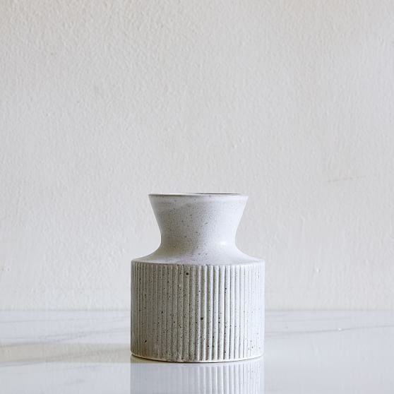 Textured Linework Vases, Round Short, White &amp; Natural-Individual - Image 0
