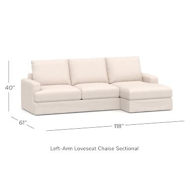 Canyon Square Arm Slipcovered Right Arm Loveseat with Chaise Sectional, Down Blend Wrapped Cushions, Performance Heathered Basketweave Dove - Image 4