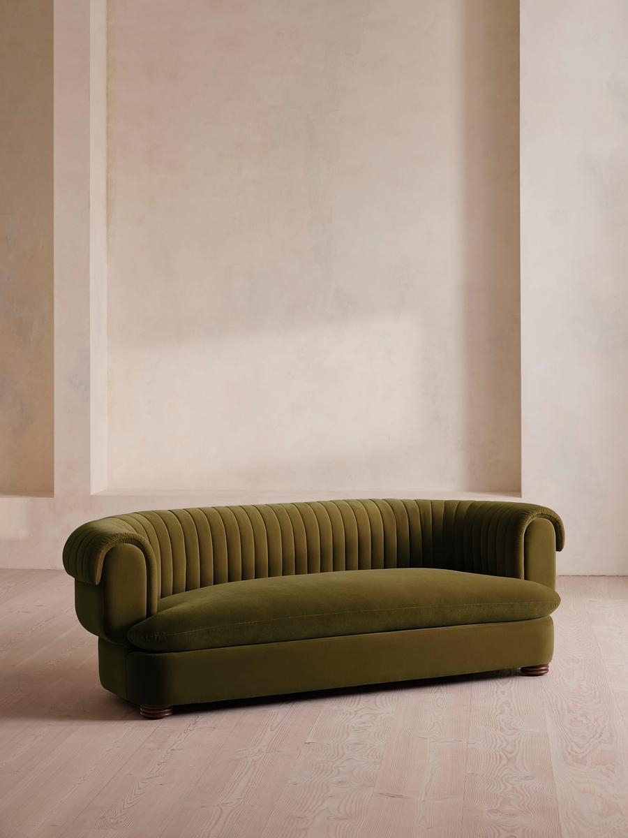 Rava Three Seater Sofa, Velvet, Olive, US - Image 0