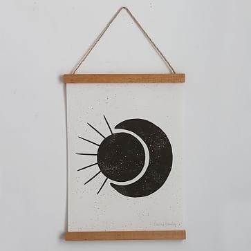 Sun Moon Terracotta Cream Canvas Wood Wall Hanging, 12"x16" - Image 2