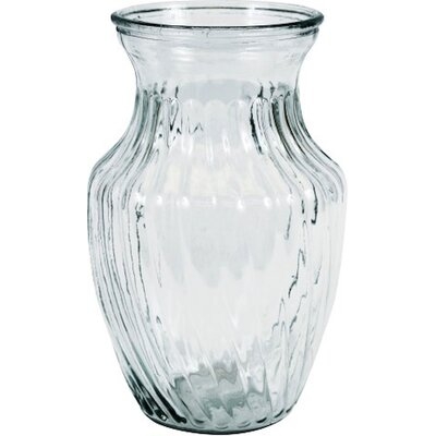 Clear Glass Ribbed Vase - Image 0