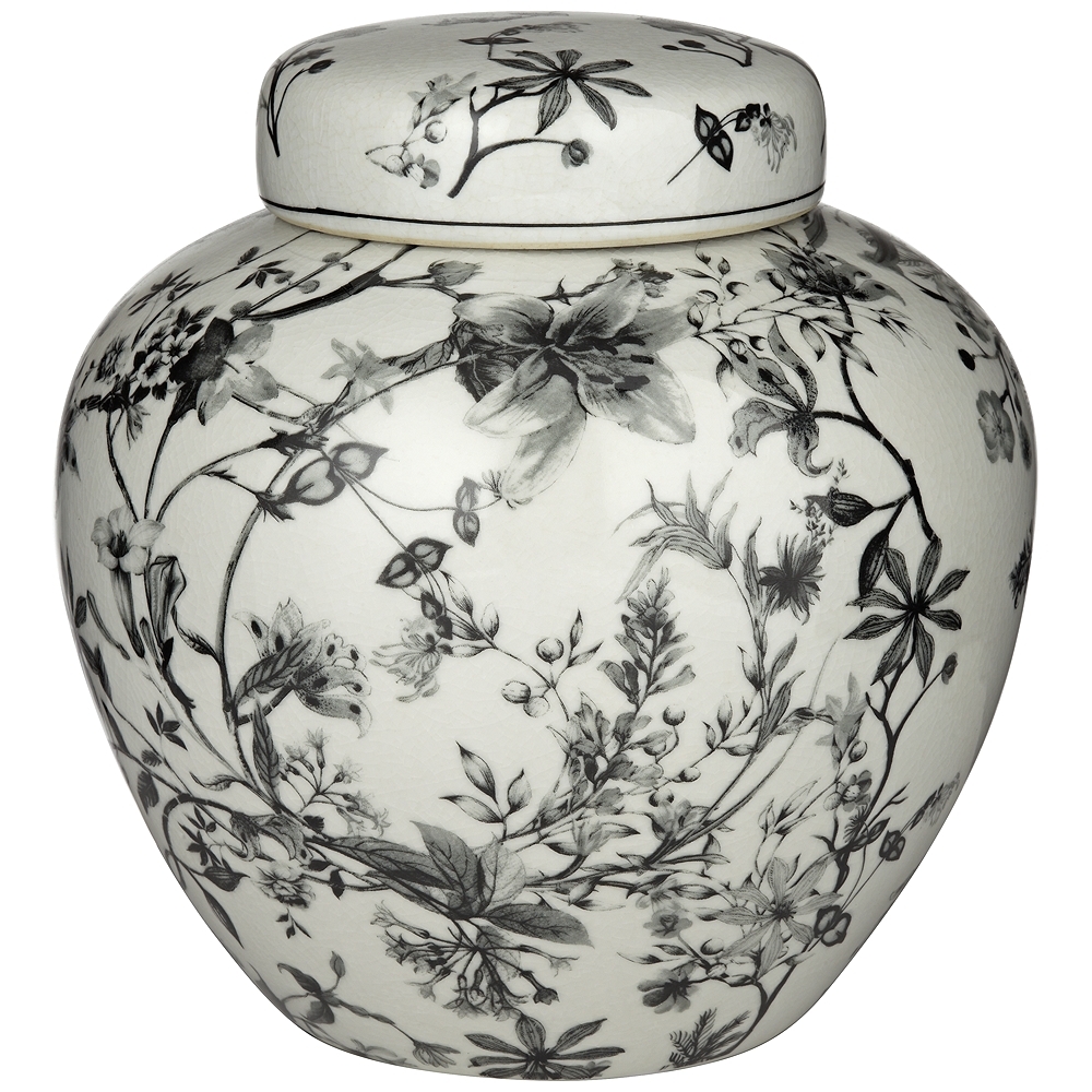 Prentiss 9" High Black and White Ceramic Ginger Jar with Lid - Image 0
