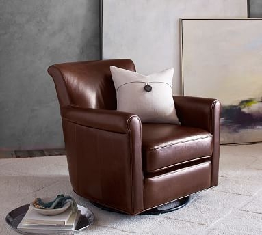 Irving Roll Arm Leather Swivel Glider, Polyester Wrapped Cushions, Vegan Java - Image 3