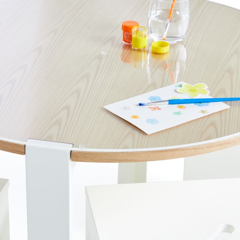 Nesting White and Natural Wood Kids Play Table, Chairs with Storage and Acrylic Mat Set - Image 1