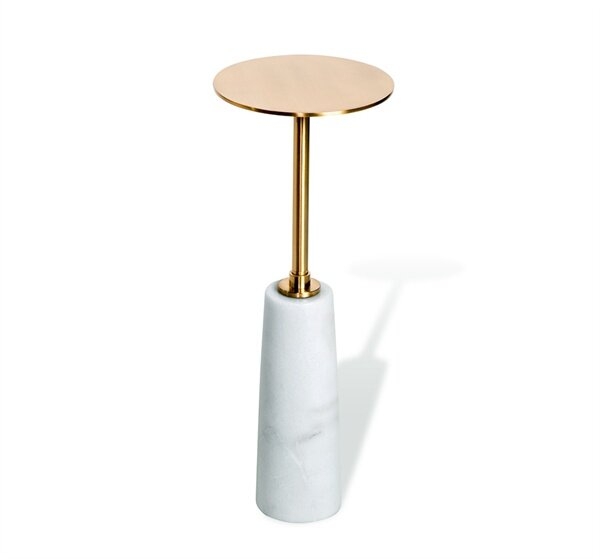 Interlude Beck Drink End Table Table Base Color: White, Table Top Color: Antique Brass - Image 0