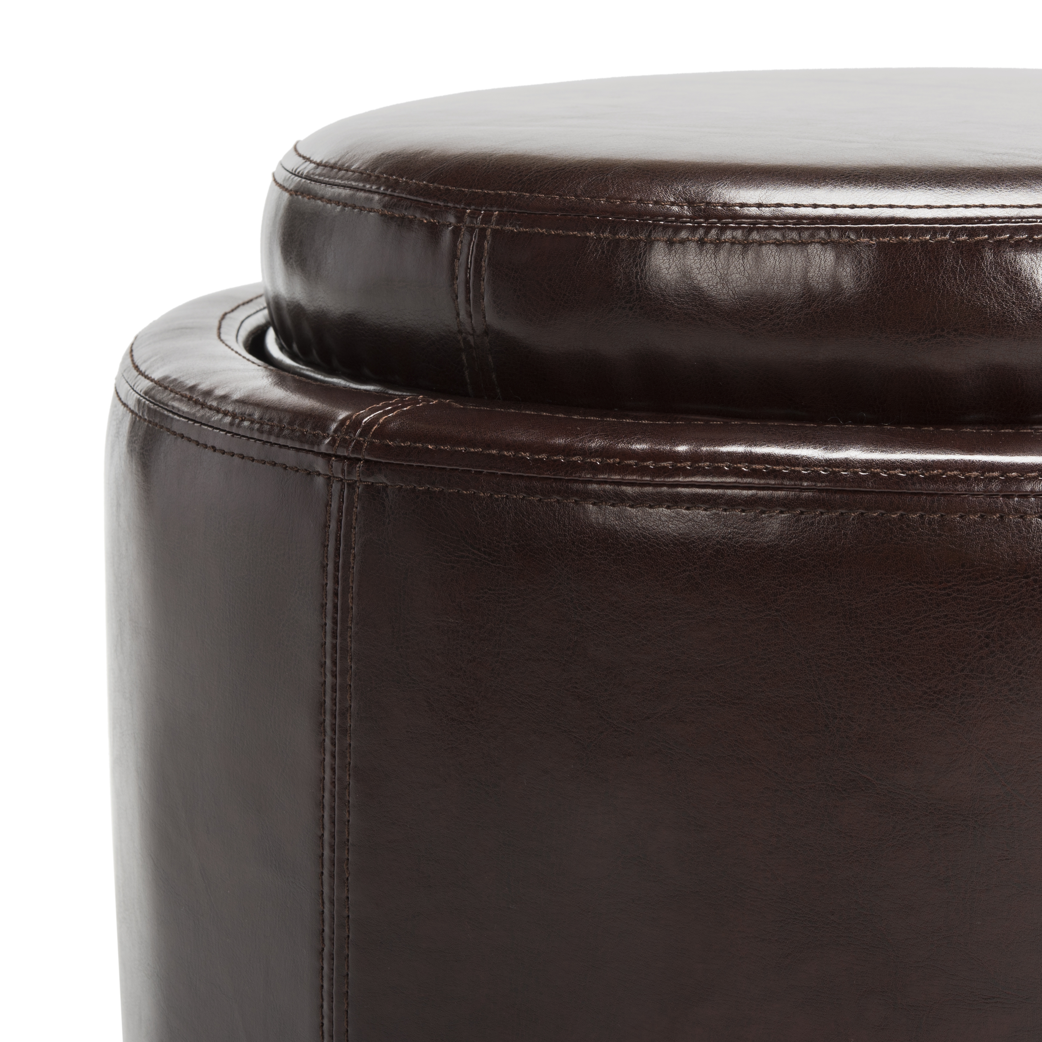 Round Storage Tray Ottoman - Black/Cordovan - Safavieh - Image 0