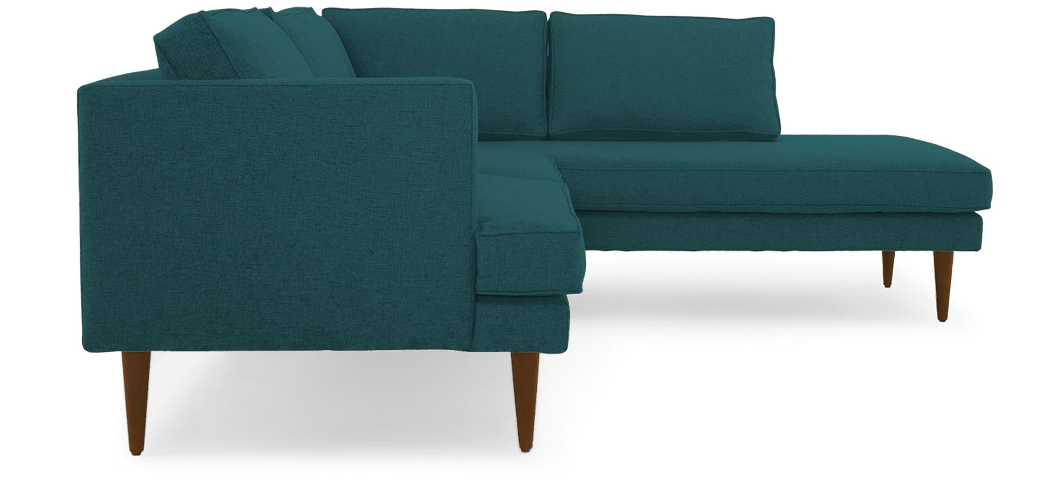 Blue Preston Mid Century Modern Sectional with Bumper (2 piece) - Royale Peacock - Mocha - Left - Image 2