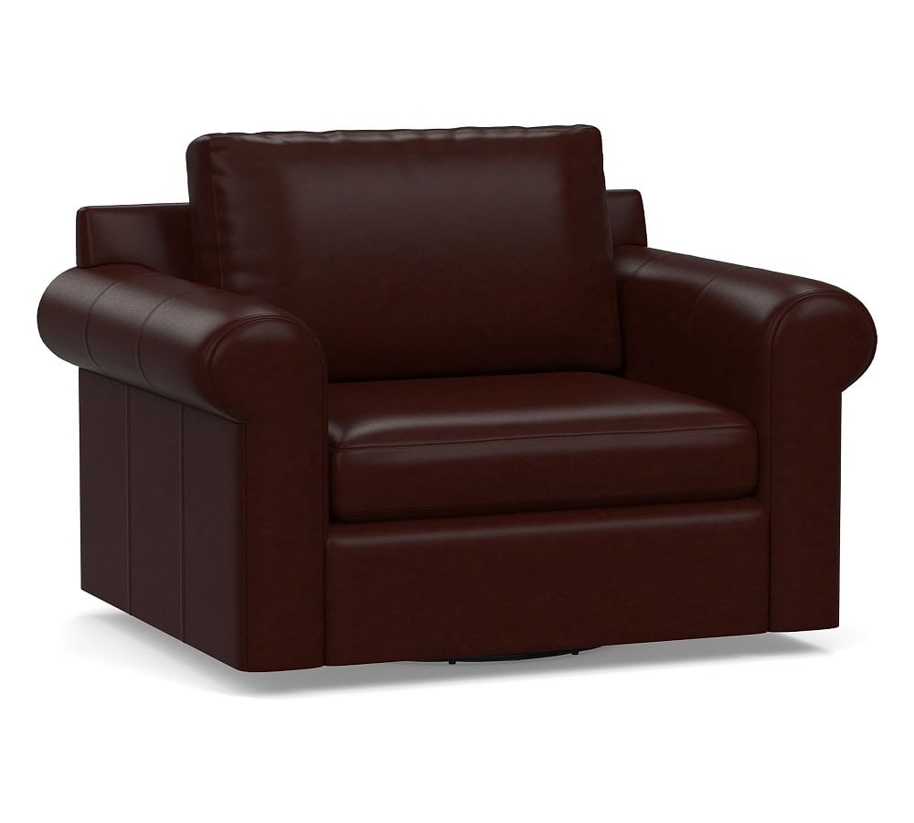 Shasta Roll Arm Leather Swivel Armchair, Polyester Wrapped Cushions, Signature Espresso - Image 0