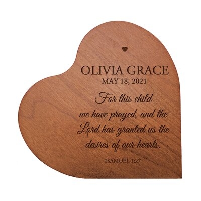 Trinx Custom Engraved 5 Solid Wood Heart Decor With Bible Scripture - For This Child (Cherry)" - Image 0