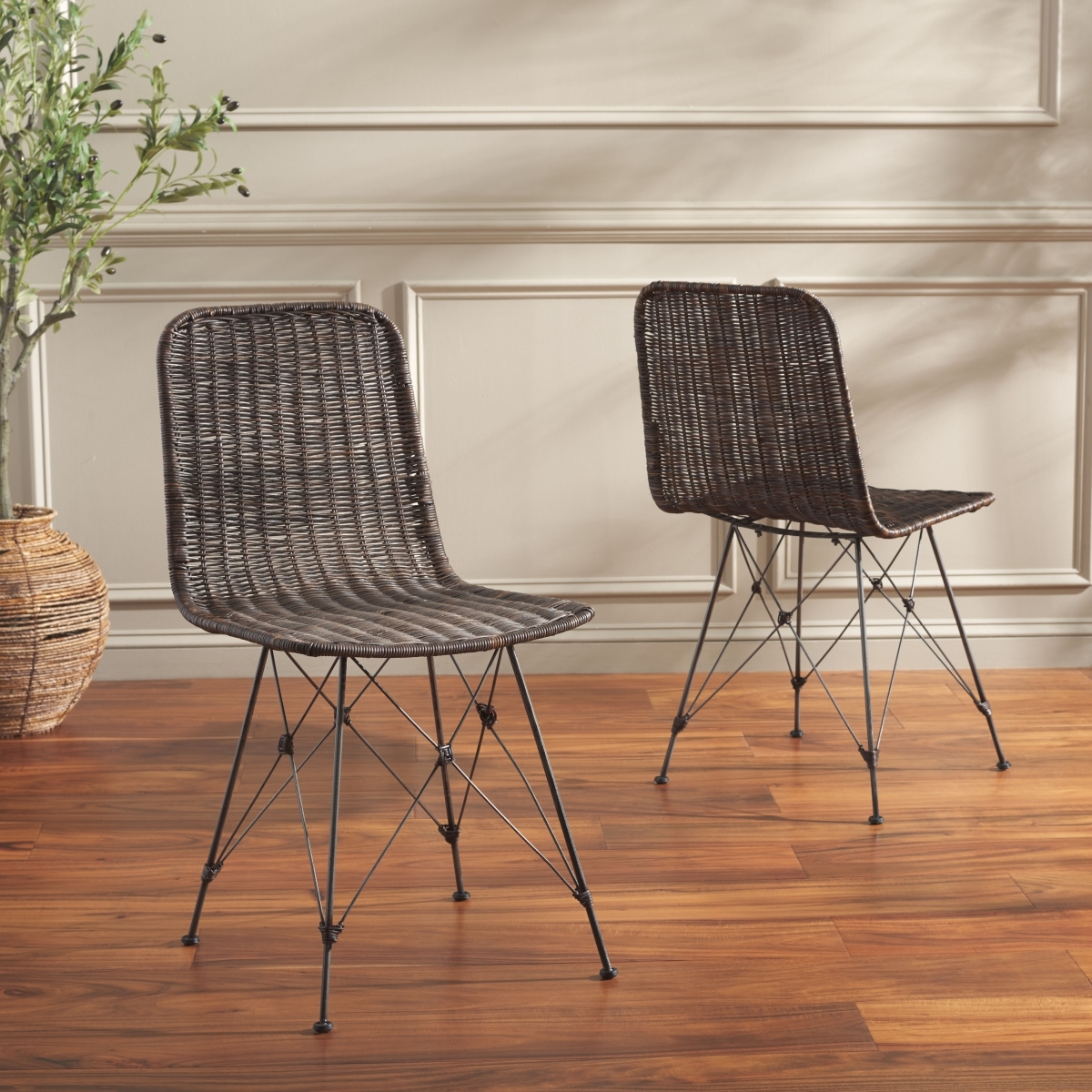 Minerva Weaved Dining Chair - Dark Brown / Black - Image 1