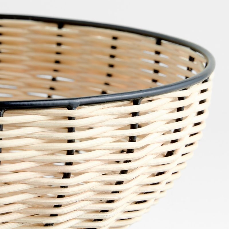 Amira Black and Wicker 12" Pedestal Bowl - Image 1