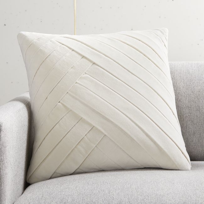 Leger Velvet Pillow, Down-Alternative Insert, Ivory, 18" x 18" - Image 1