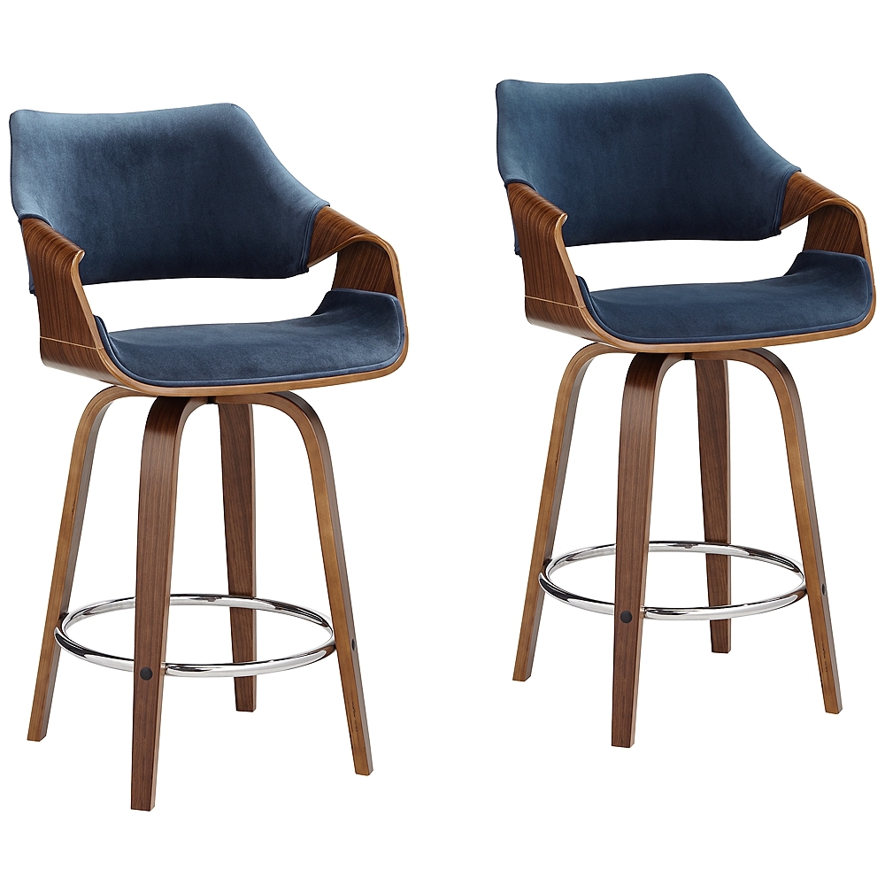 Westin 25 3/4" Blue Velvet Swivel Counter Stools Set of 2 - Image 0
