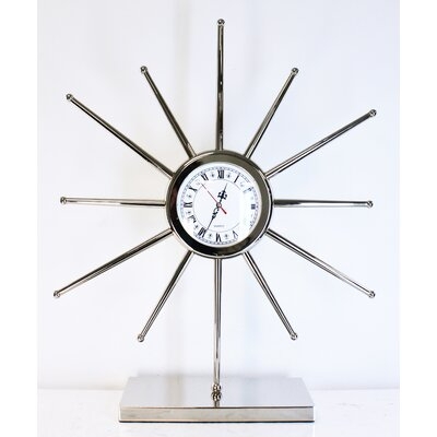 Modern & Contemporary Analog Metal Mechanical Tabletop Clock in Silver - Image 0