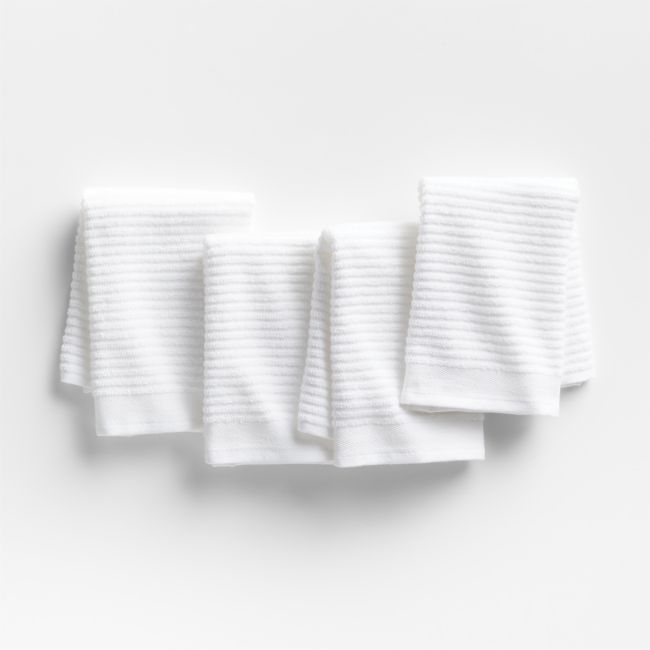 Ribbed Bar Mop White Organic Cotton Dish Cloths, Set of 4 - Image 0