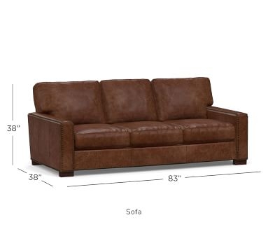 Turner Square Arm Leather Loveseat 2-Seater 73.5" with Nailheads, Down Blend Wrapped Cushions Churchfield Camel - Image 3