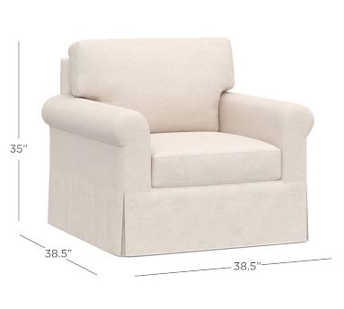 York Roll Arm Slipcovered Swivel Armchair, Down Blend Wrapped Cushions, Performance Heathered Basketweave Alabaster White - Image 1