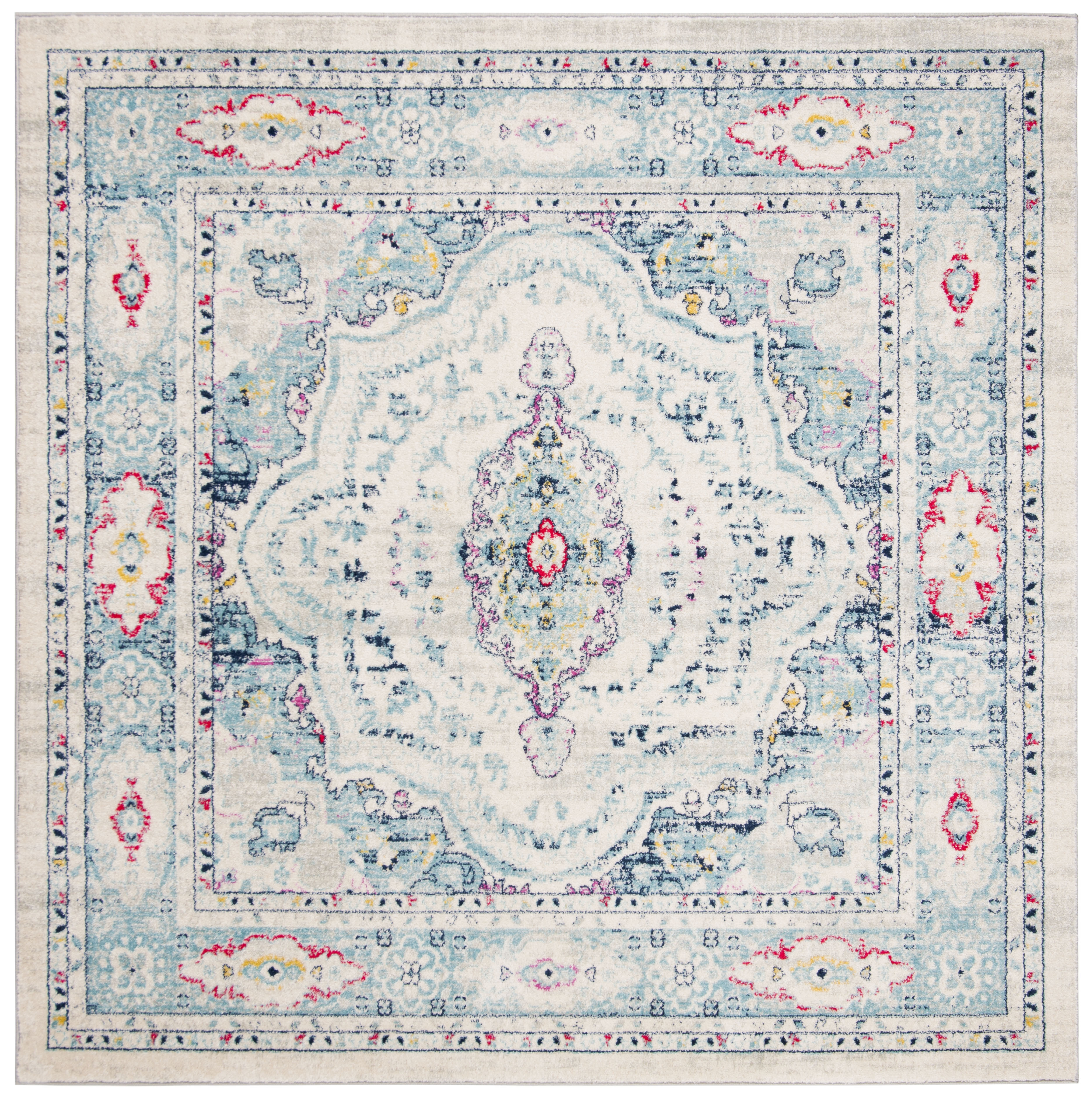 Arlo Home Woven Area Rug, MAD926R, Light Grey/Fuchsia,  6' 7" X 6' 7" Square - Image 0