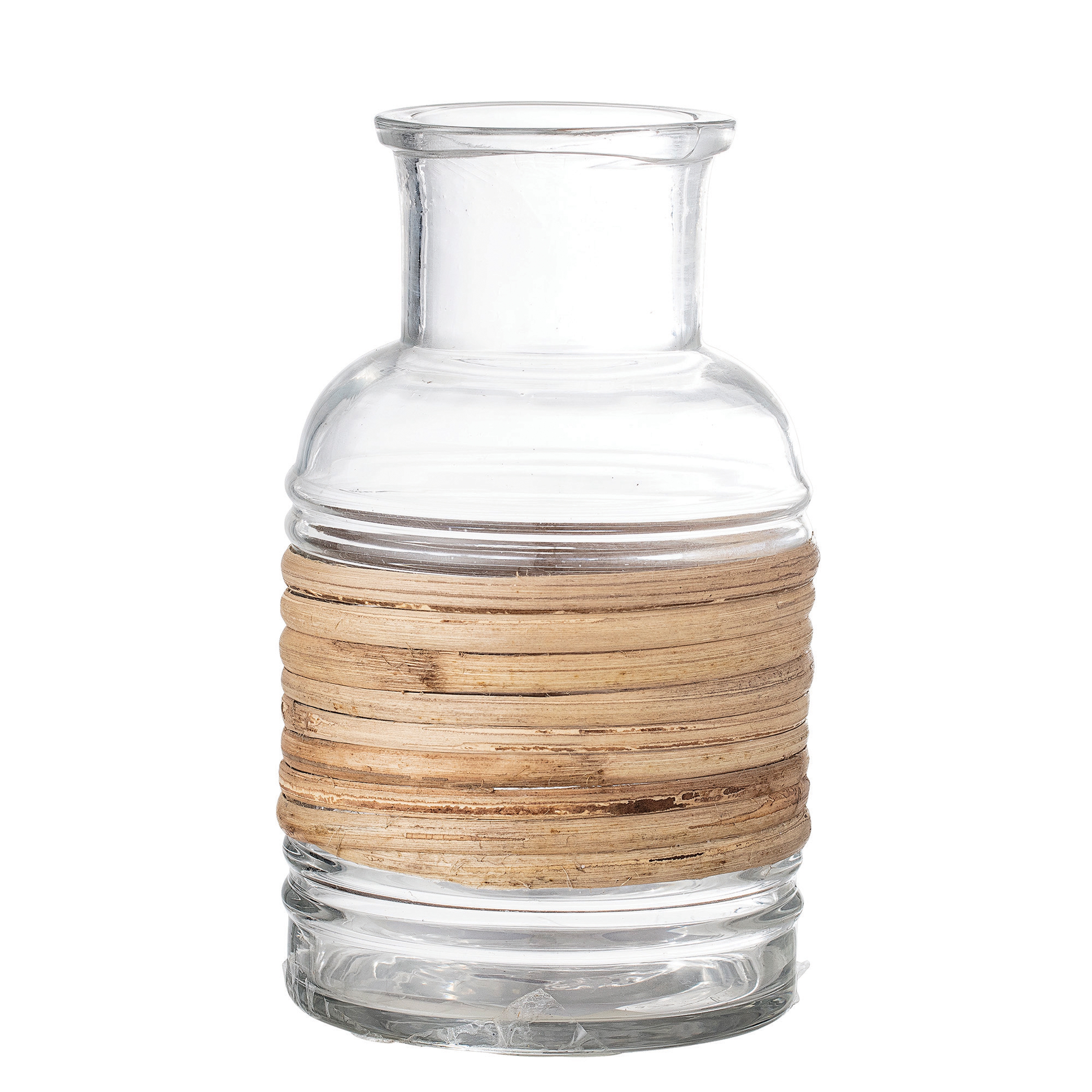 Clear Glass Vase with Wrapped Rattan Accent - Image 0